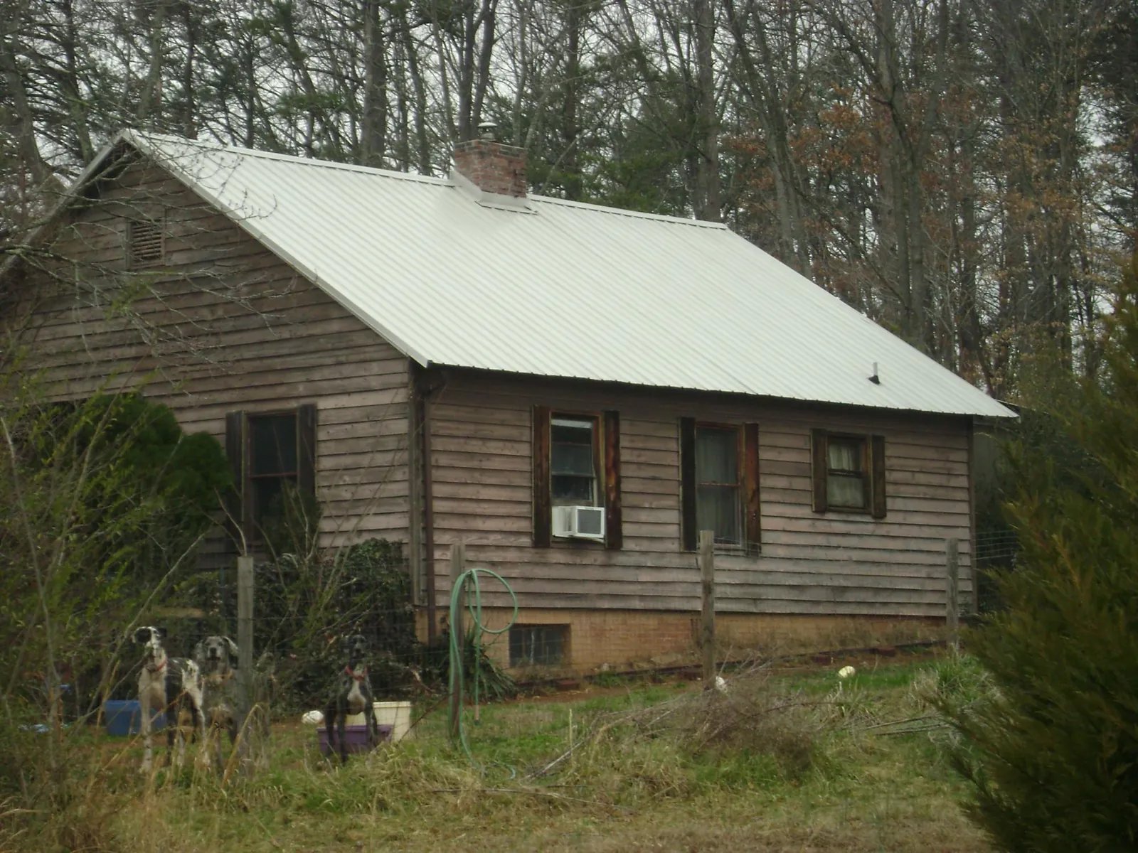 White metal roof on an old wood sided farmhouse, from a Asphalt Shingle Roof Repair job in Springer